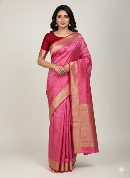 Pink Banarasi Silk Saree