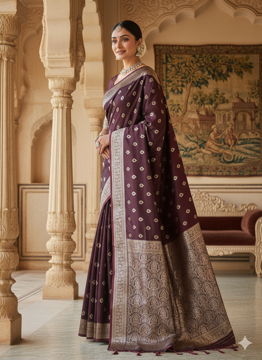 Dark Maroon Banarasi Saree