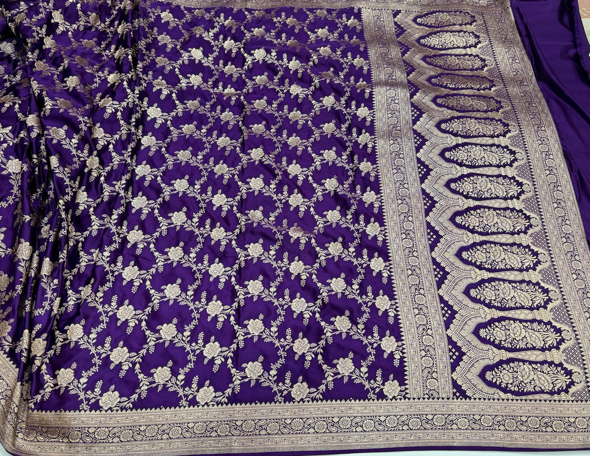 Purple Pure Mashru Silk Saree With Jaal Weaving