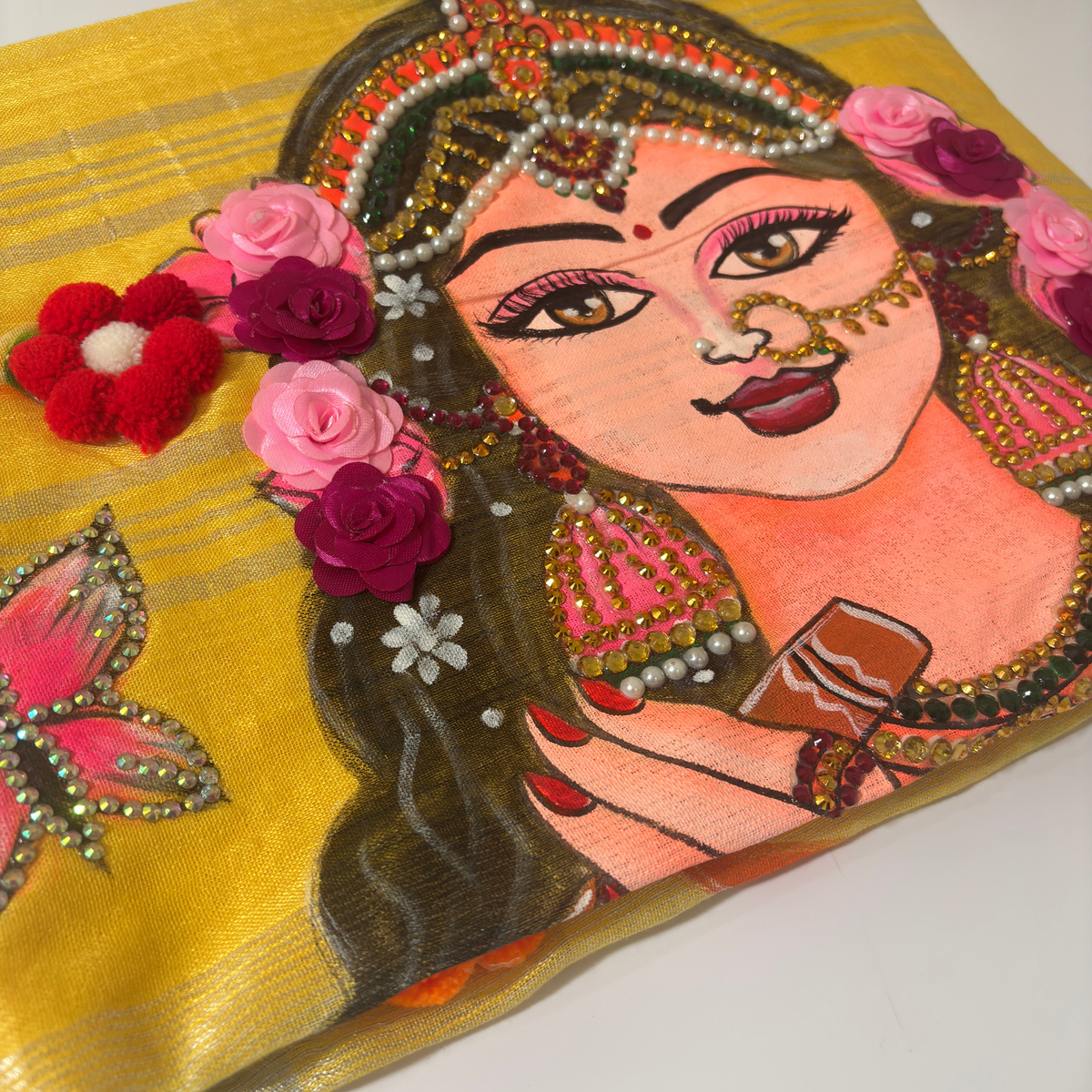 Hand Painting Saree (Yellow) Made to Order