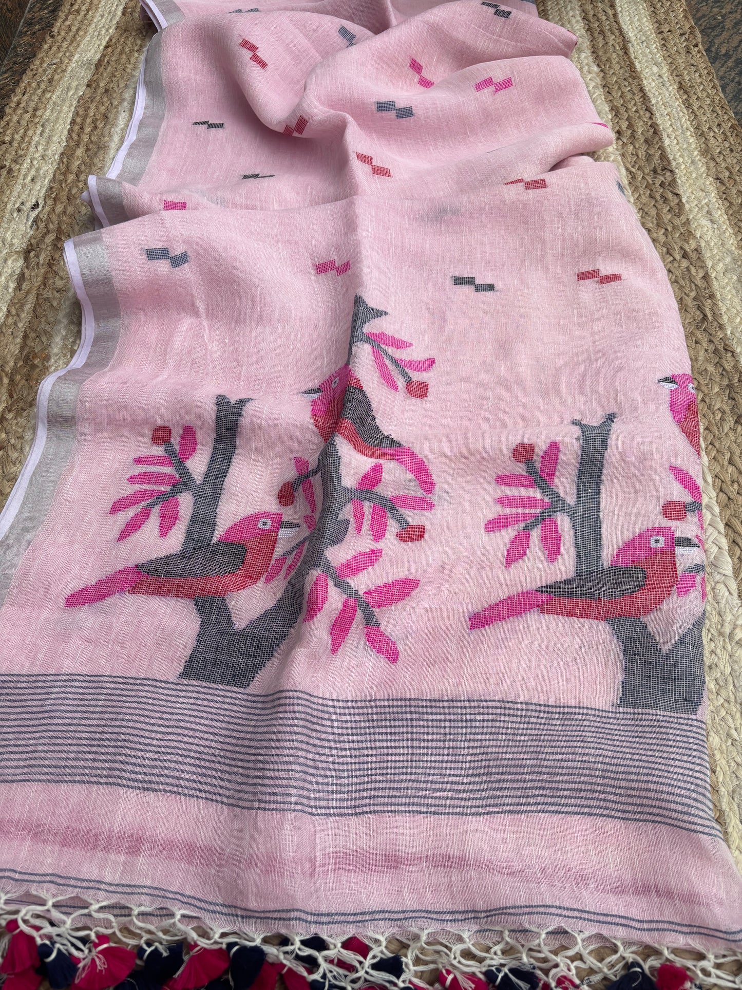 Pure Jayshree Linen Saree (Pink)
