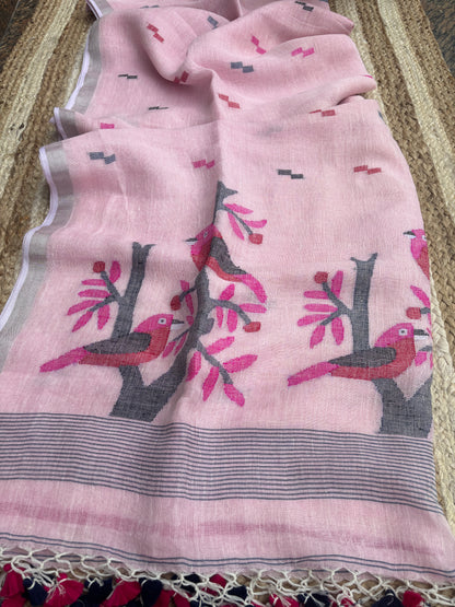 Pure Jayshree Linen Saree (Pink)