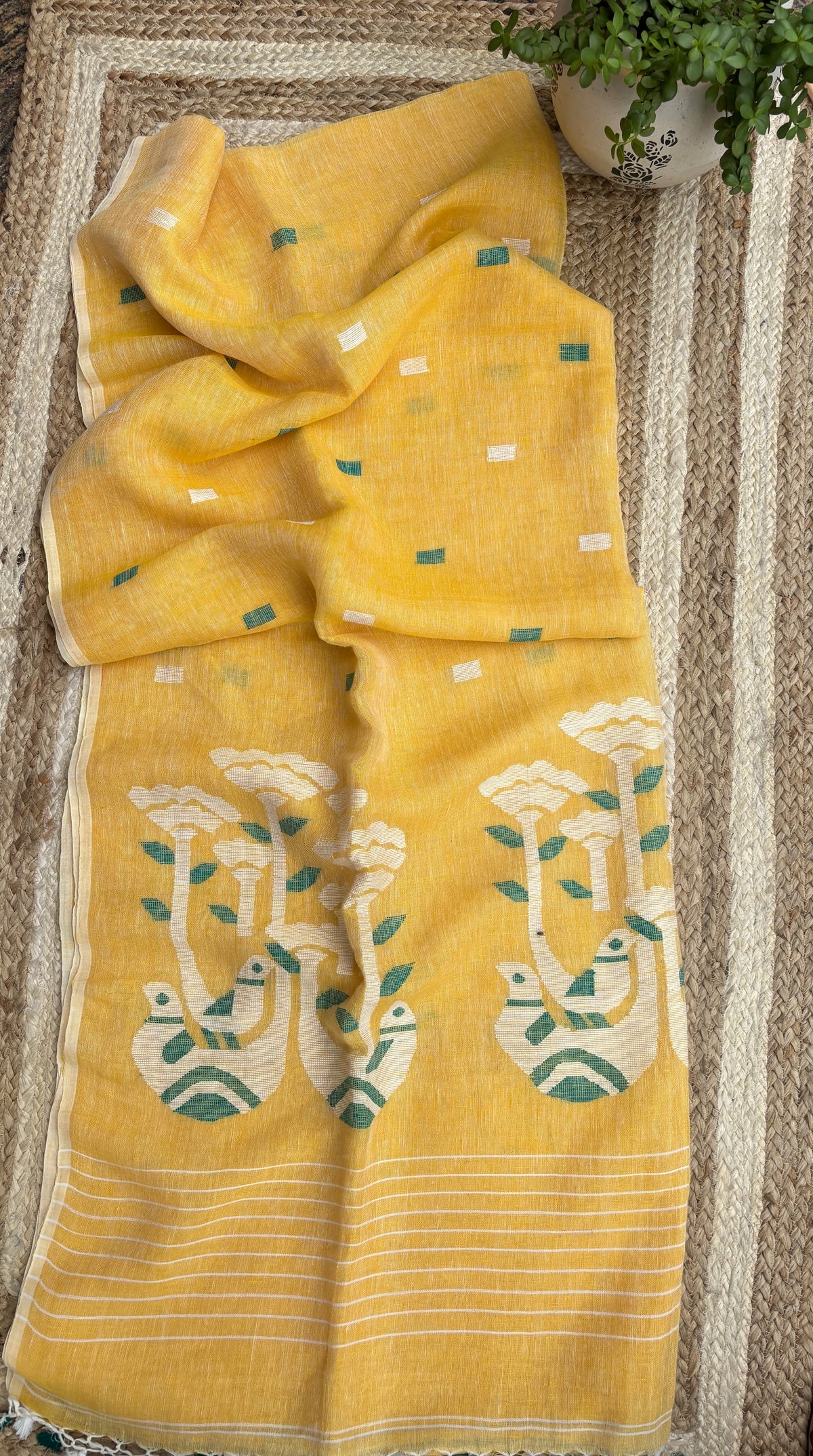 Pure Jayshree Linen Saree (Yellow)