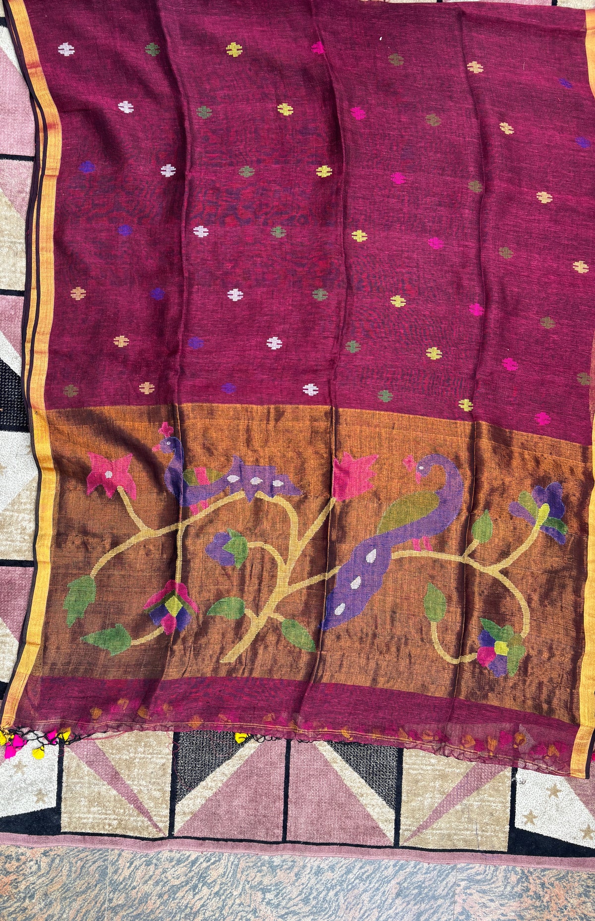 Pure Jayshree Linen Saree (Maroon)