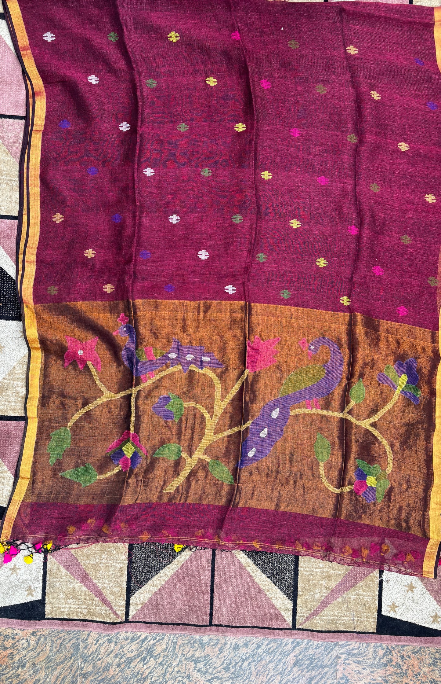 Pure Jayshree Linen Saree (Maroon)