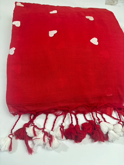 Pure 120 Count Mul Cotton Saree (Red)