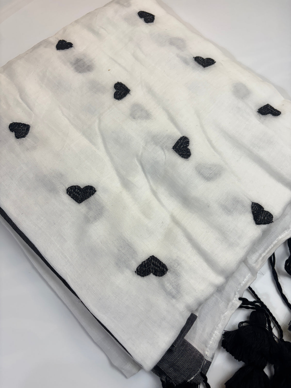 Pure 120 Count Mul Cotton Saree (White & Black)
