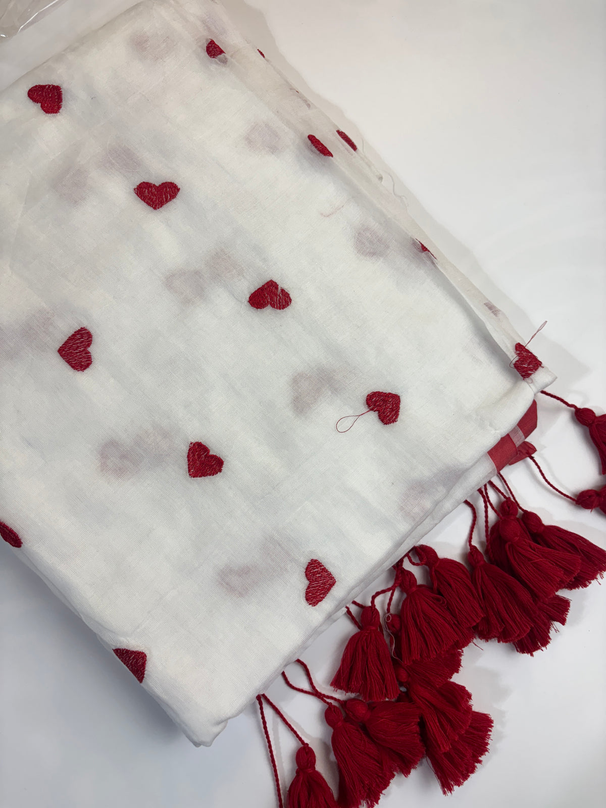 Pure 120 Count Mul Cotton Saree (White & Red)