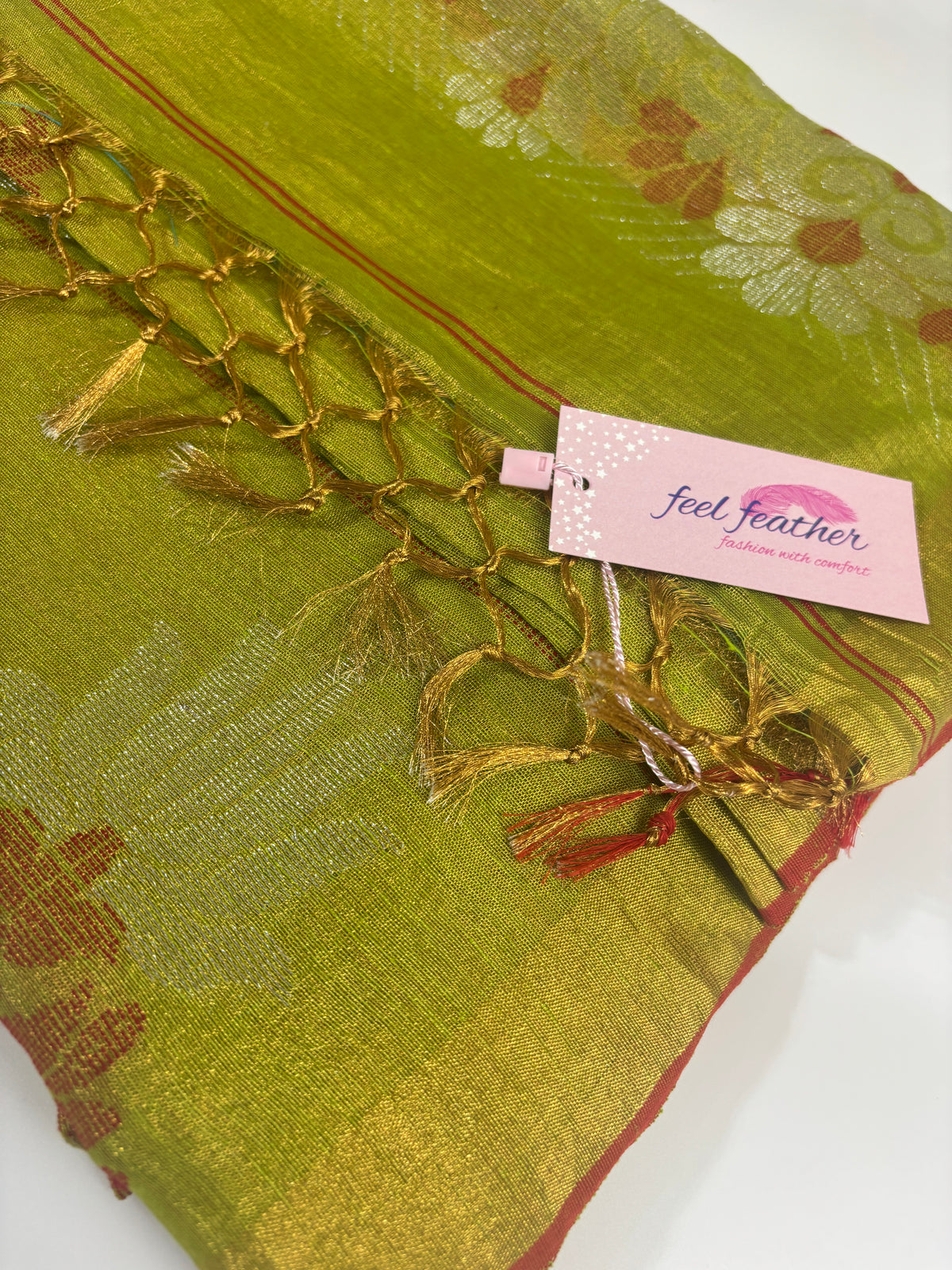 Tissue Linen Saree (Parrot Green)