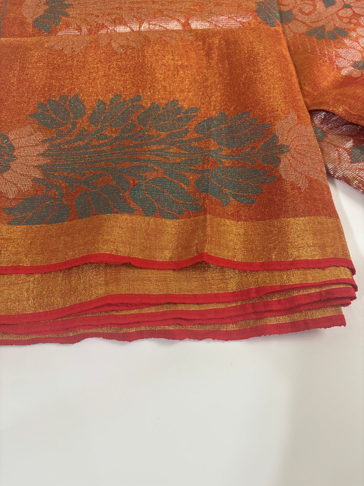 Tissue Linen Saree (Golden & Rust)
