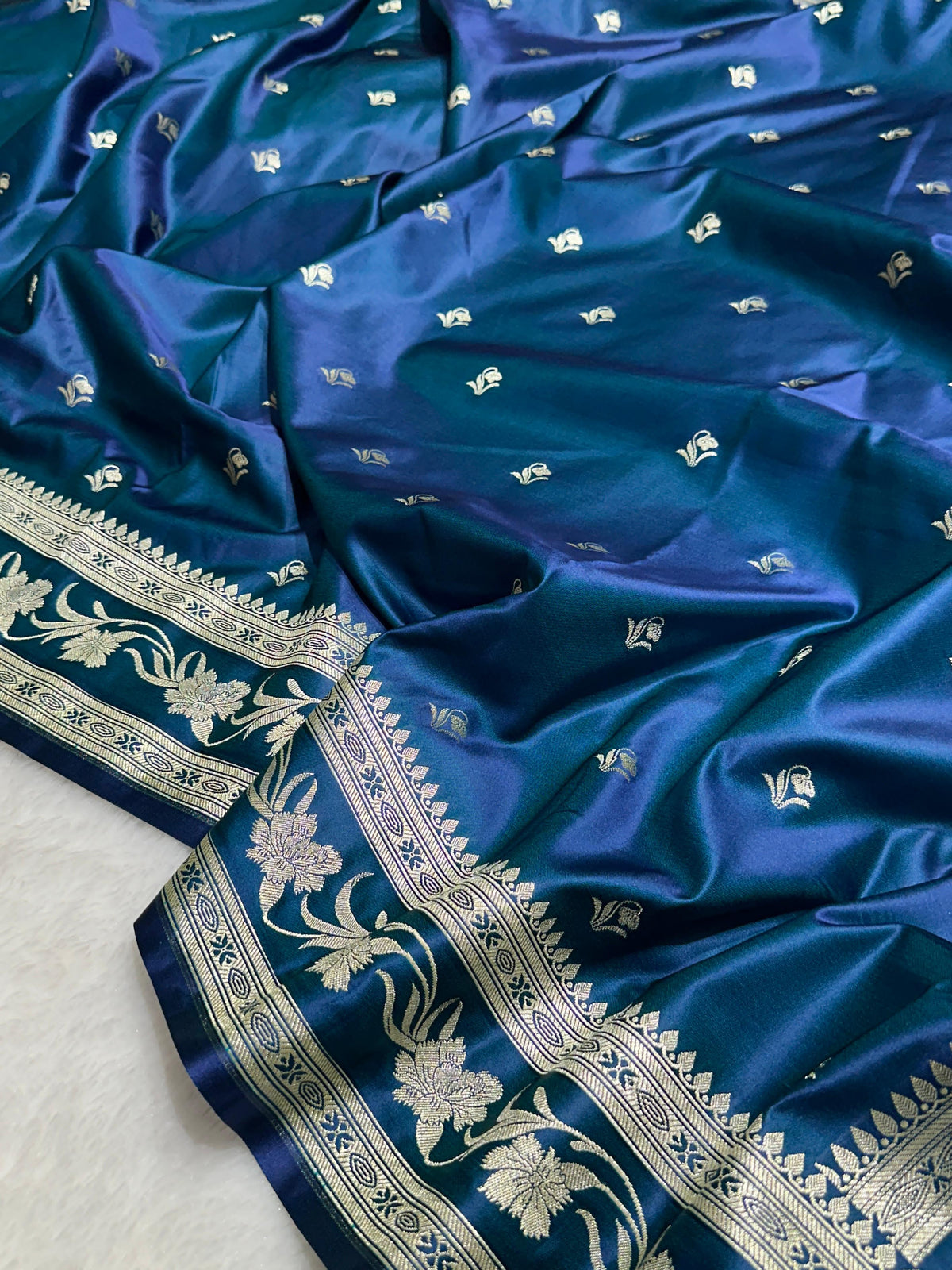 Pure Mashru Silk Saree with Zari Boarder (Blue)