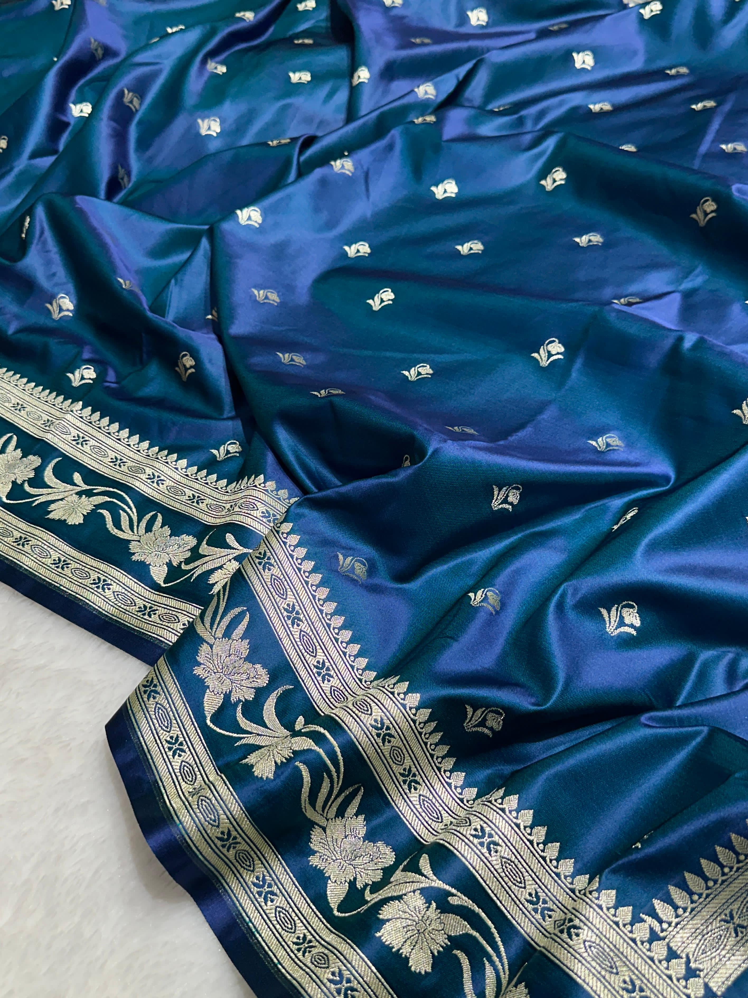 Pure Mashru Silk Saree with Zari Boarder (Blue)