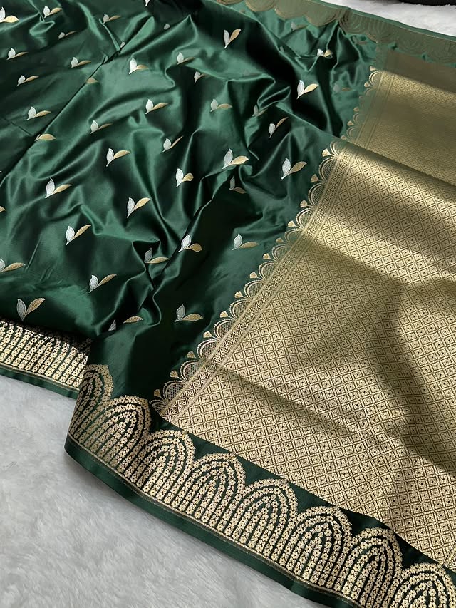 Green Pure Mashru Silk Saree with Sona Rupa Zari Weaving