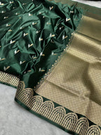 Green Pure Mashru Silk Saree with Sona Rupa Zari Weaving