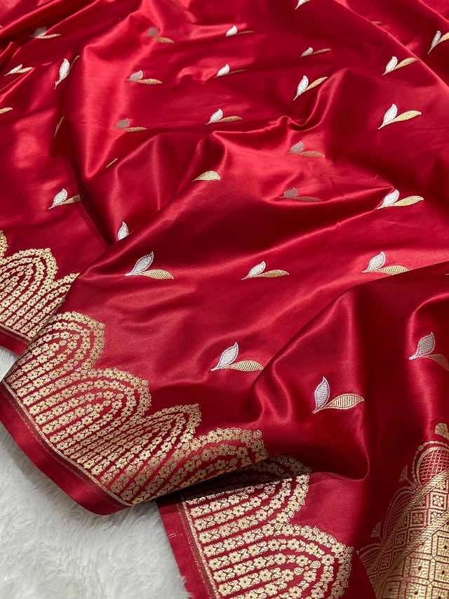 Red Pure Mashru Silk Saree with Sona Rupa Zari Weaving