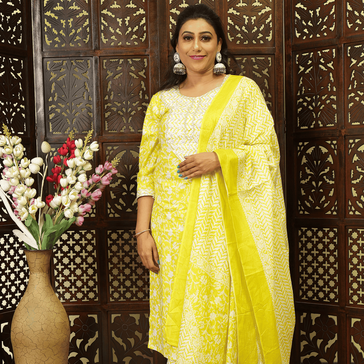 Pure Cotton Kurta Set (Yellow)