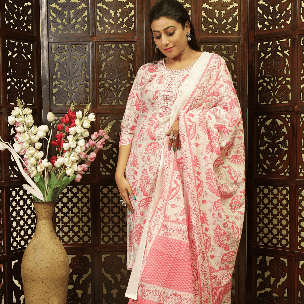 Pink Pure Cotton Kurta Pant Set