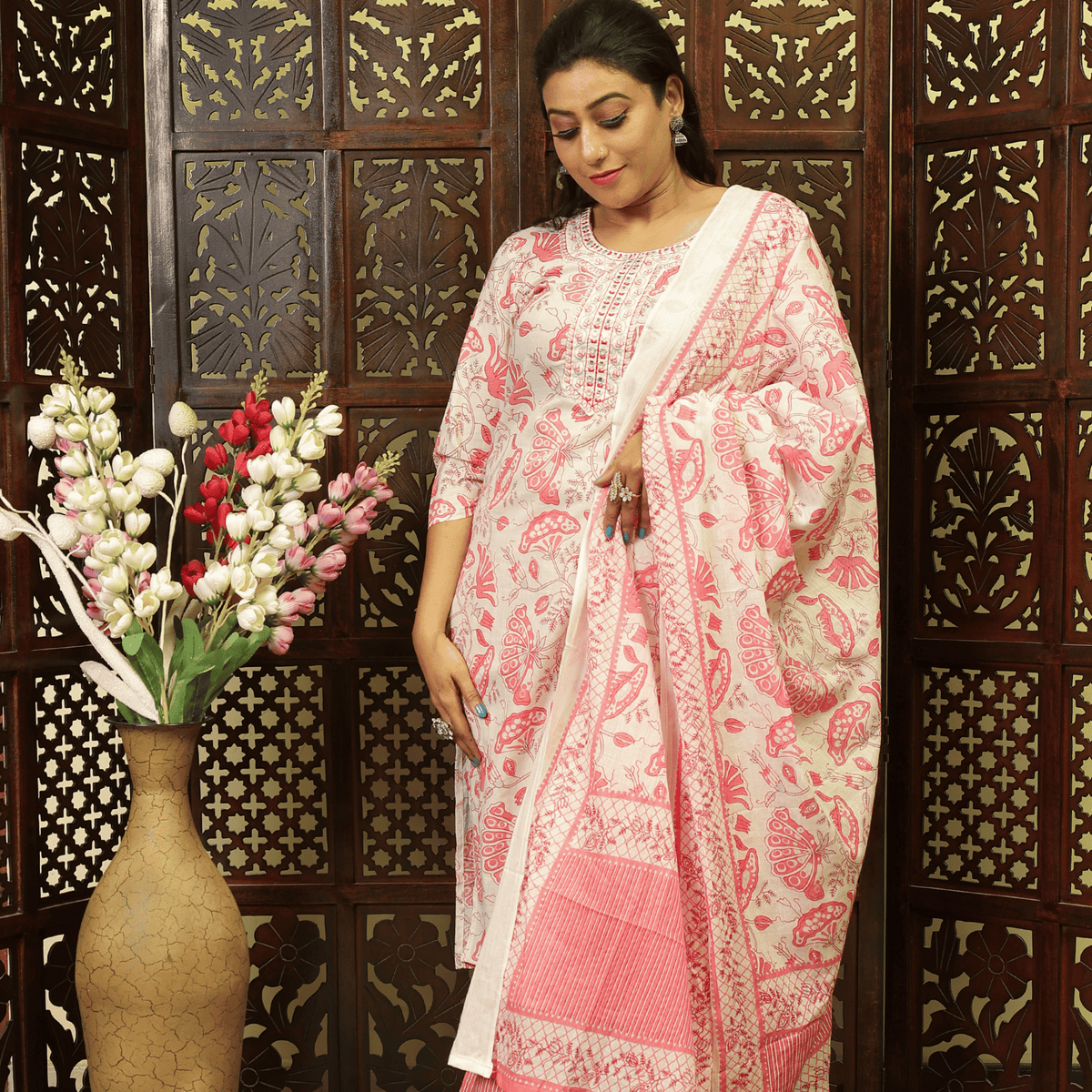 Pink Pure Cotton Kurta Pant Set