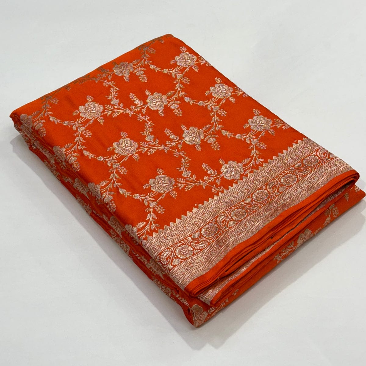 Orange Pure Mashru Silk Saree with Jaal Weaving