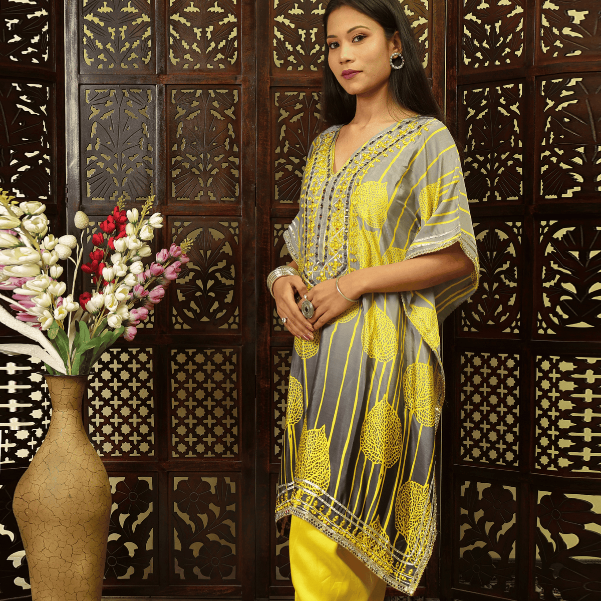 Yellow Kaftan Kurta Set
