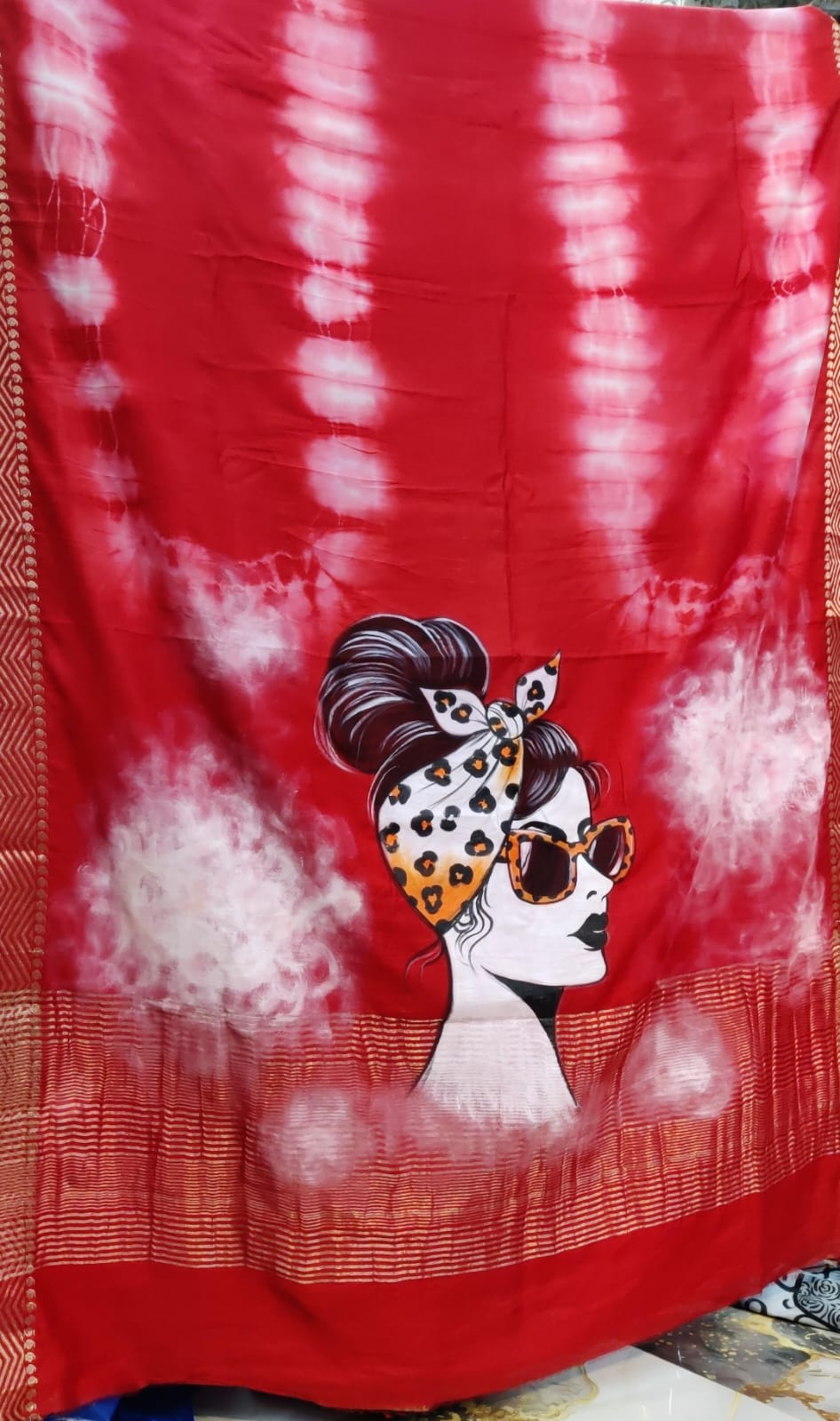 Modern Hand Painted Maheshwari Silk Saree by Feel Feather