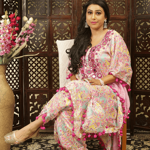 Multicolor Kaftan Kurta Set