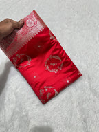 Red Bridal Mashru Silk Saree With Zari Weaving
