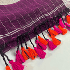 Pure Linen Check Saree (Purple)