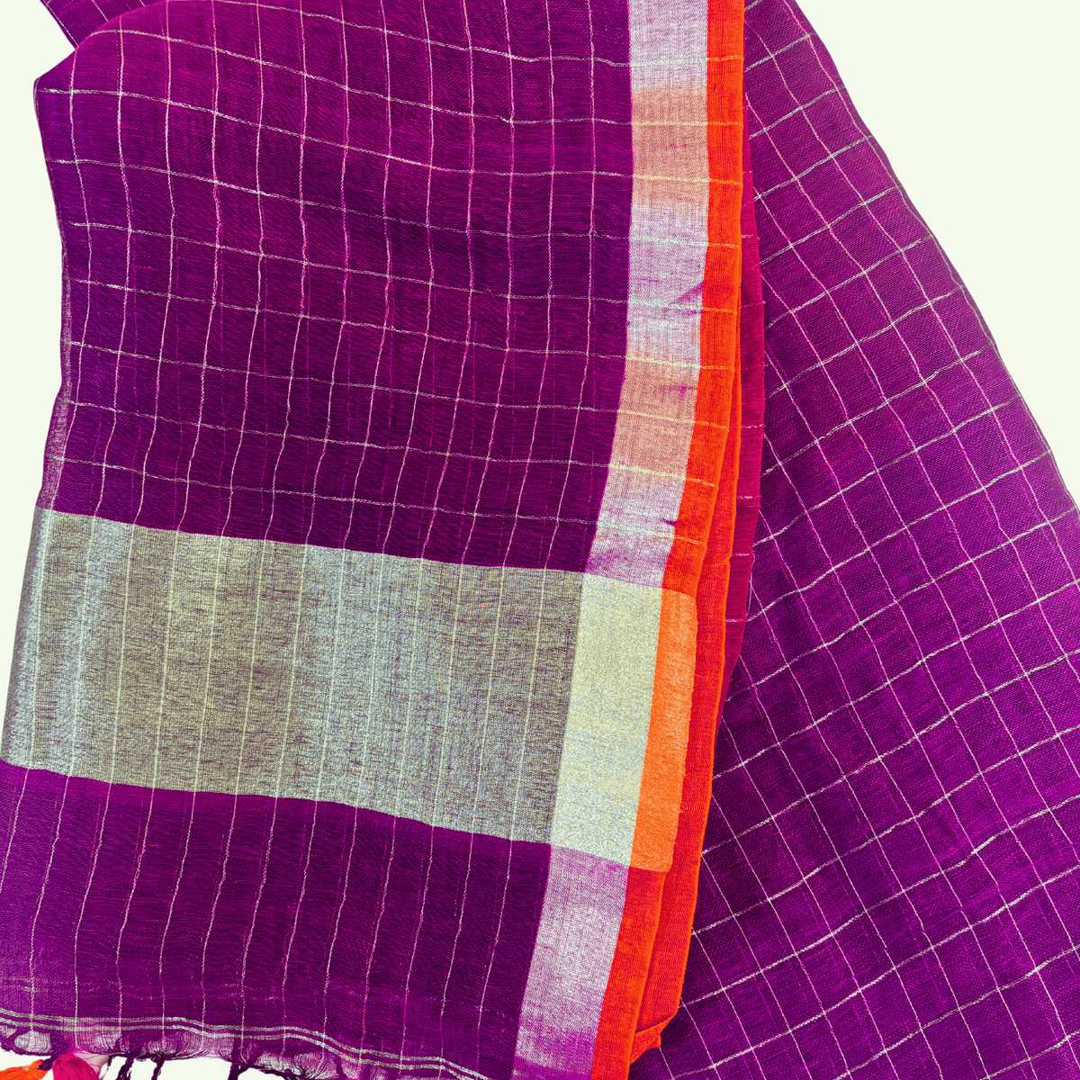 Pure Linen Check Saree (Purple)
