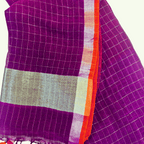 Pure Linen Check Saree (Purple)