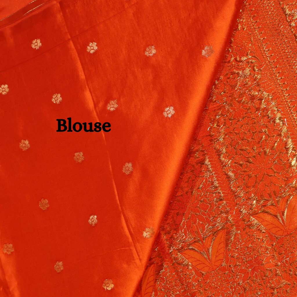 Pure Banarasi Mashru Silk Saree (Orange)
