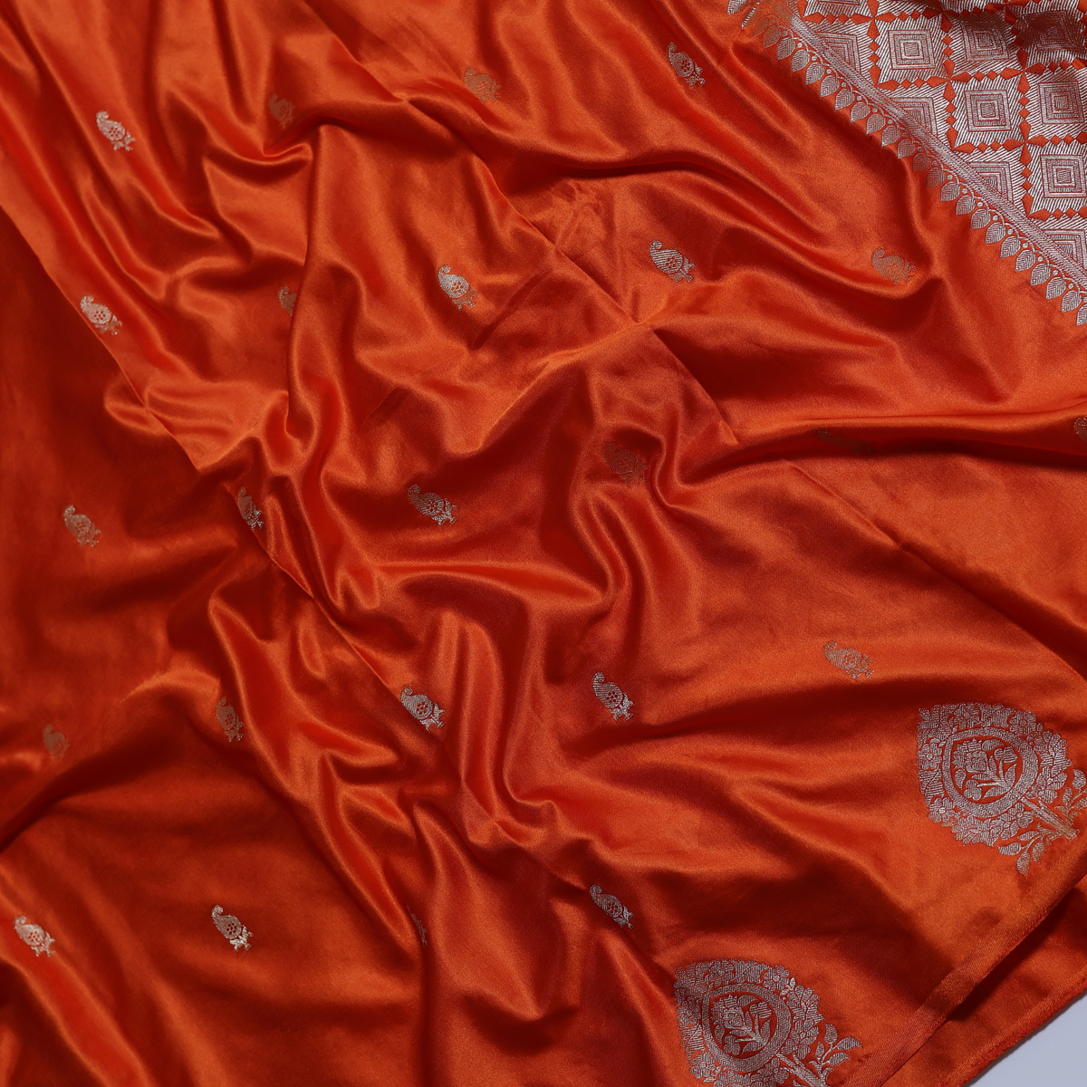 Orange  Satin Silk Saree 2