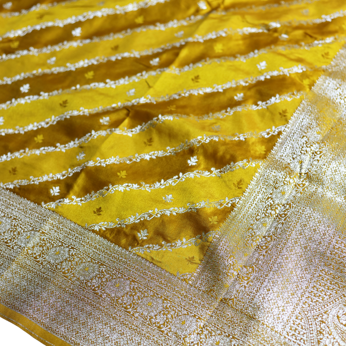 Pure Banarasi Mashru Satin Silk Saree (Yellow)