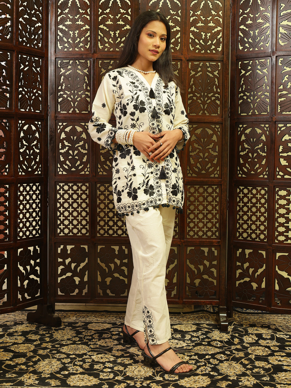 Pure Cotton Co-Ord Set (Black Embroidered)