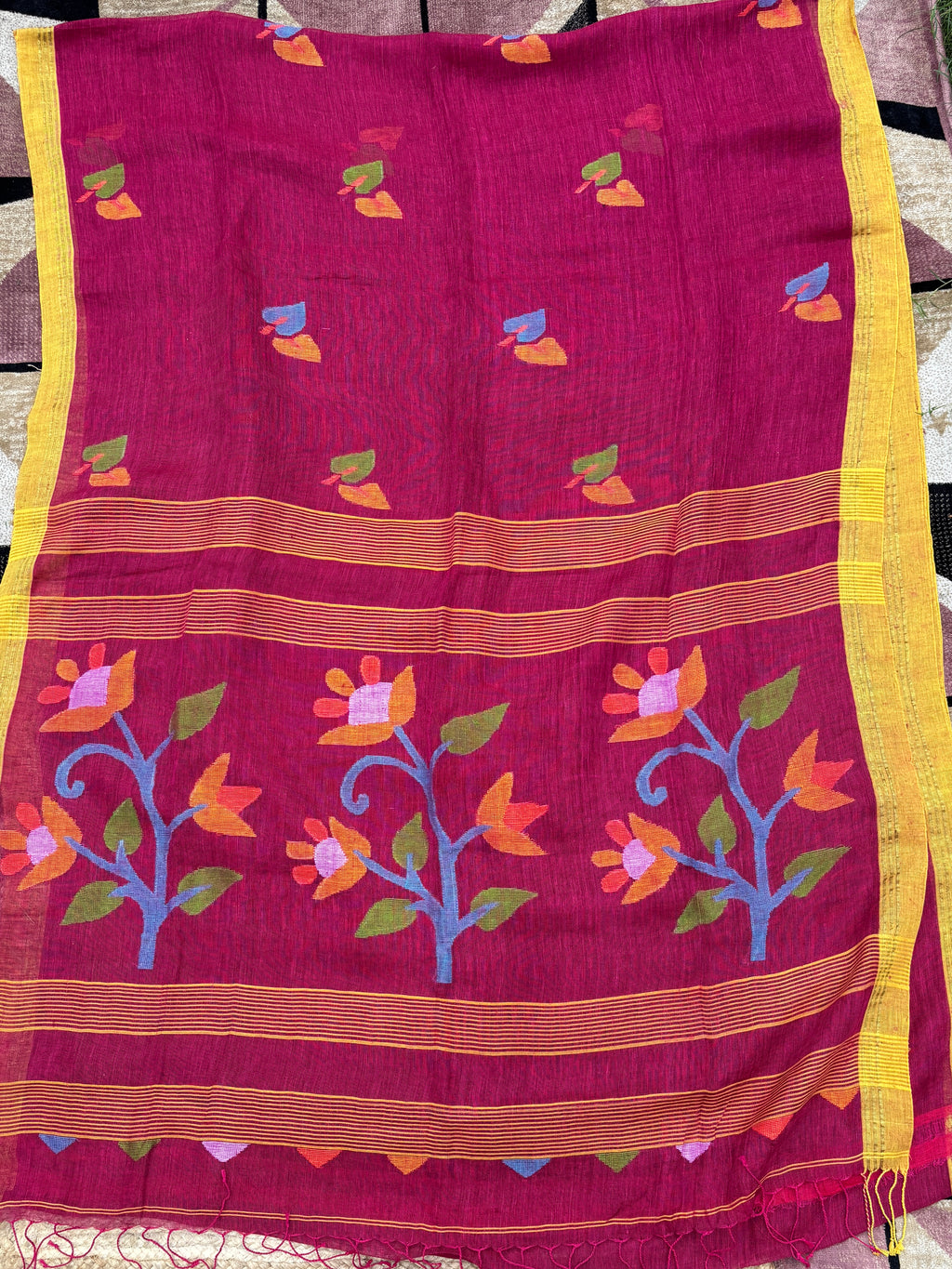 Pure Jayshree Linen Saree (Red)