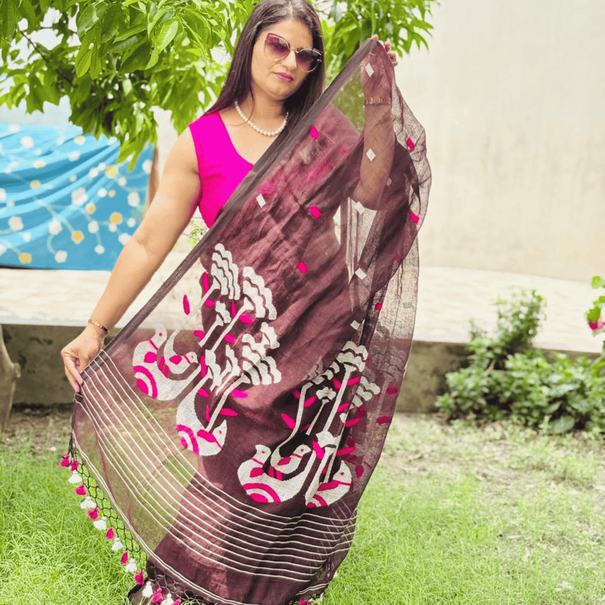 Pure Jayshree Linen Saree (Brown)