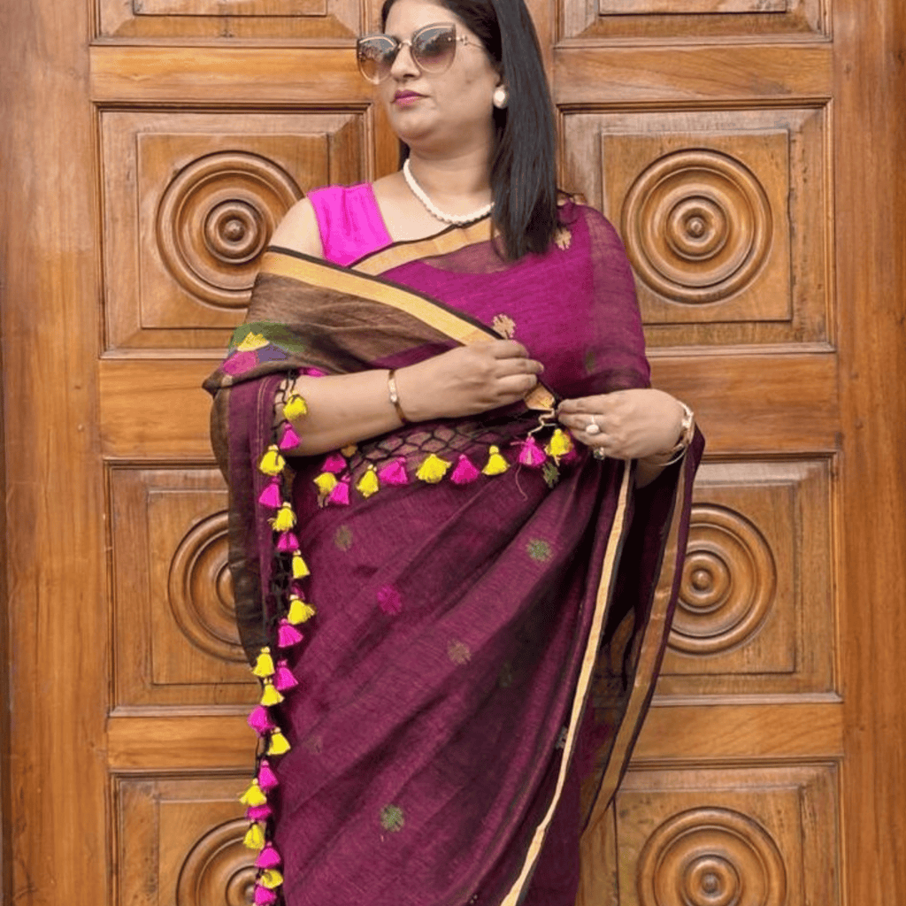 Pure Jayshree Linen Saree (Maroon)
