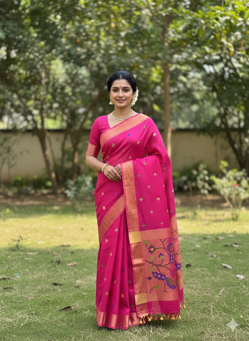 Pure Jayshree Linen Saree (Paithani Motif)