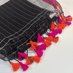 Pure Linen check Saree (Black)