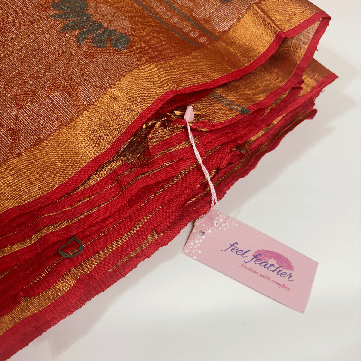 Tissue Linen Saree (Golden & Rust)