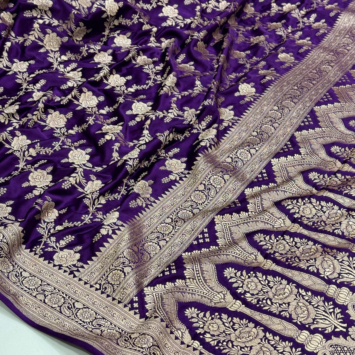 Purple Pure Mashru Silk Saree With Jaal Weaving