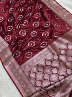 Maroon Bridal Mashru Silk Saree With Zari Weaving