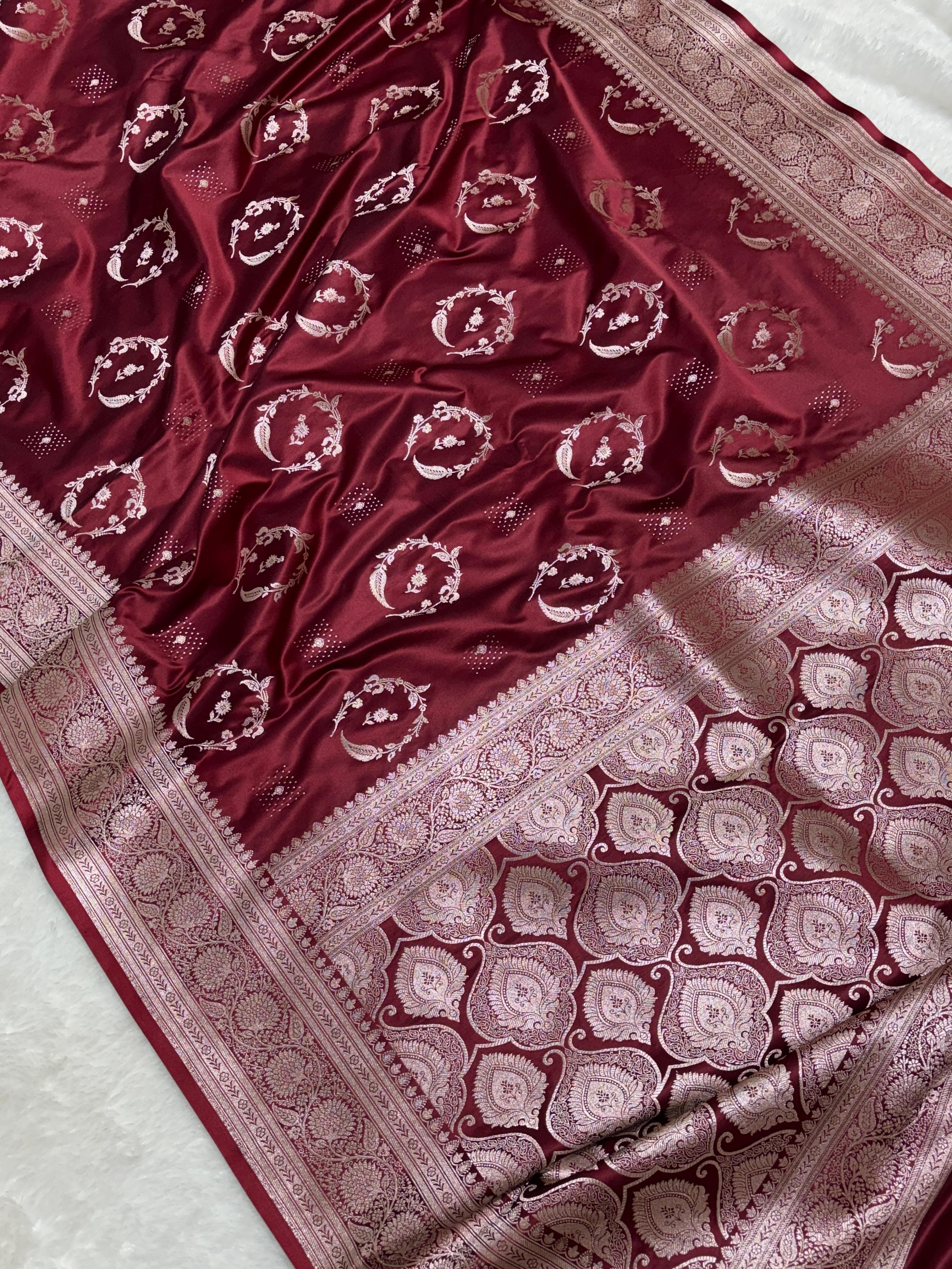 Maroon Bridal Mashru Silk Saree With Zari Weaving