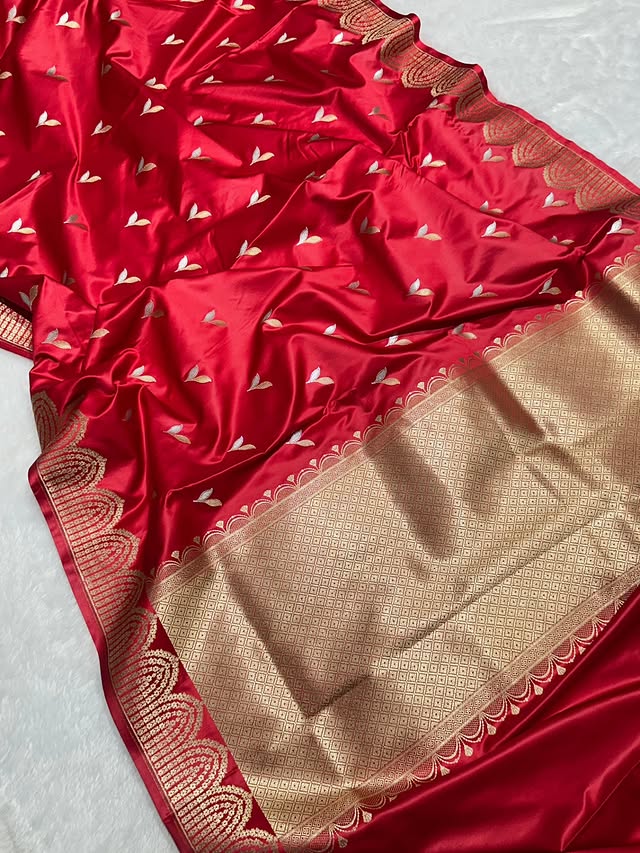 Red Pure Mashru Silk Saree with Sona Rupa Zari Weaving