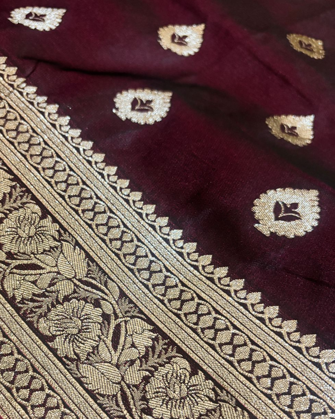 Dark Maroon Banarasi Saree