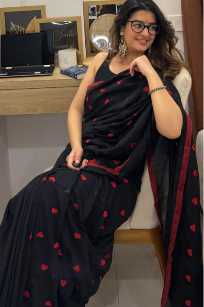 Pure 120 Count Mul Cotton Saree (Black)