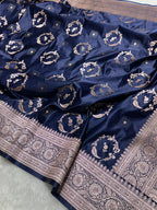 Dark Blue Bridal Mashru Silk Saree With Zari Weaving