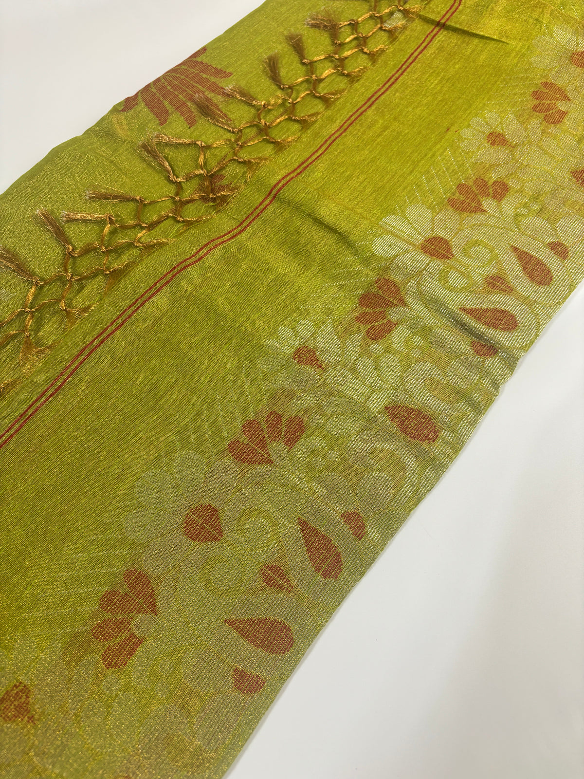 Tissue Linen Saree (Parrot Green)