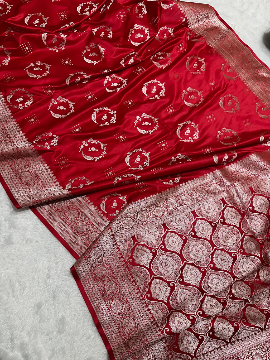 Red Bridal Mashru Silk Saree With Zari Weaving