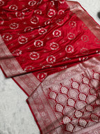 Red Bridal Mashru Silk Saree With Zari Weaving